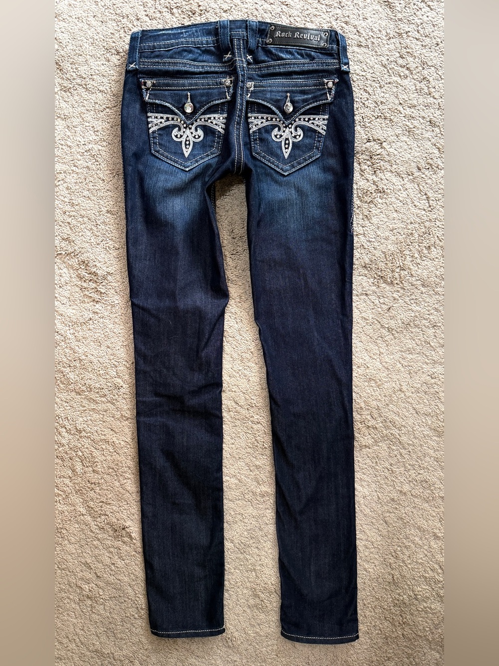 Rock Revival Jeans Womens Size 26 Sora y2K Skinny Dark Blue Rhinestone Low NWOT - Picture 7 of 11